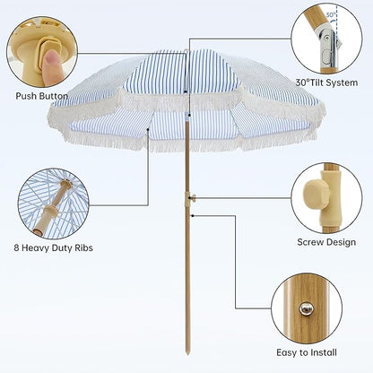 Aohanoi Outdoor Umbrella - Sun Protection, Rain Resistant, Windproof with Manual Open-Close Feature - Ideal for Beach, Camping, and Picnics