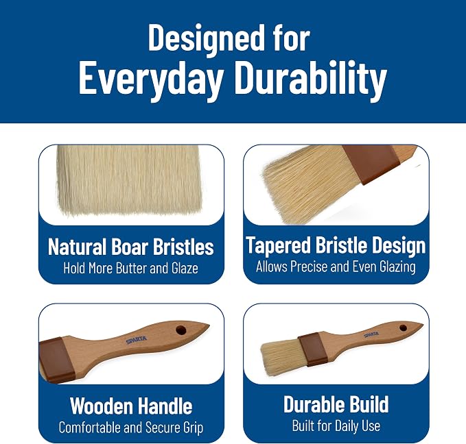 SPARTA Kitchen Basting Brush – 4037300 Basting Brush for Cooking Flat Boar Bristle Brush, Hardwood Handle for Kitchens, Restaurants, Catering, High Heat Food Prep, 1.5in, Pack of 12