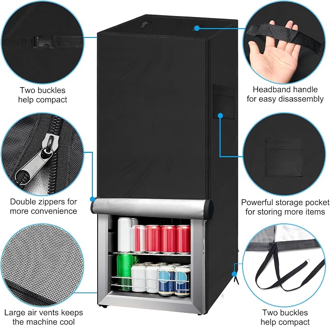 Outdoor Refrigerator Cover Outdoor Dustproof Freezer Covers for Protecting Upright Freezers/Beverage Refrigerator Compact 5-7.5 Cubic Foot Freezer (Black, 23" x 23"x 56")