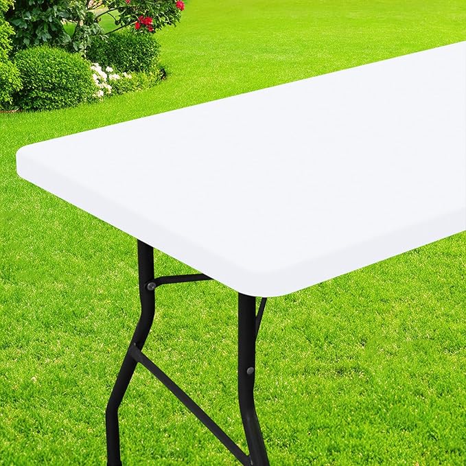 Smiry Rectangle Picnic Table Cloth, Waterproof Elastic Fitted Tablecloths for 4 Foot Tables, Washable Polyester Table Cover for Camping, Indoor and Outdoor (White, 30"x48")