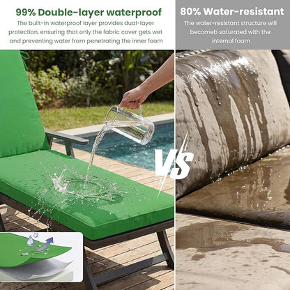 Chaise Lounge Cushions Outdoor, 80 x 26 Inch Water & Fade-Resistant Patio Furniture Lounge Cushion, Beach Umbrella Lounger Chair Replacement Cushion with Removable Cover Pad, Green