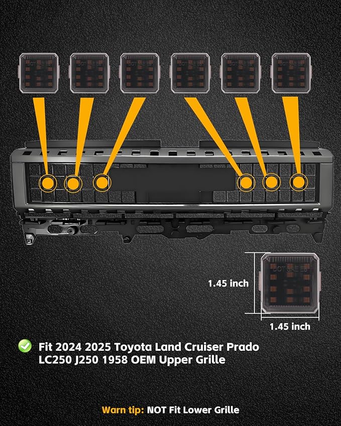 6 Pcs Grill Lights for 2024 2025 Toyo-ta Land Cruiser Prado LC250 J250, Toyo-ta LED Upgrade Grille Lights, Amber Lighting