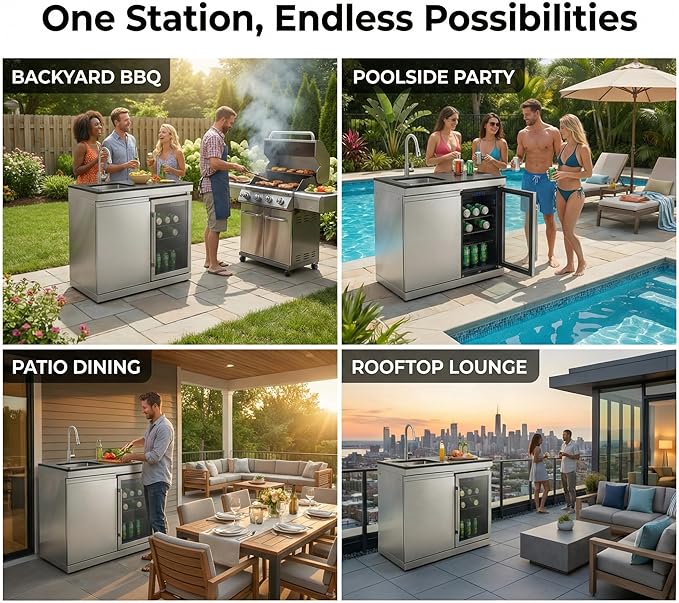 Outdoor Grills & Smokers Portable Camping Charcoal Grill BBQ Barbecue Island with Offset Smoker, Barrel Style Charcoal Grill for Large Outdoor Cooking, Parrilla Para Asar Carne, Asador de Carbon,A3