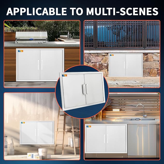 Treshin Outdoor Kitchen Door 31" W x 24" H, Double BBQ Access Doors | Stainless Steel Door with Magnetic Closure & Hooks, Flush Mount for Grill Island, Outdoor Kitchens, BBQ Station