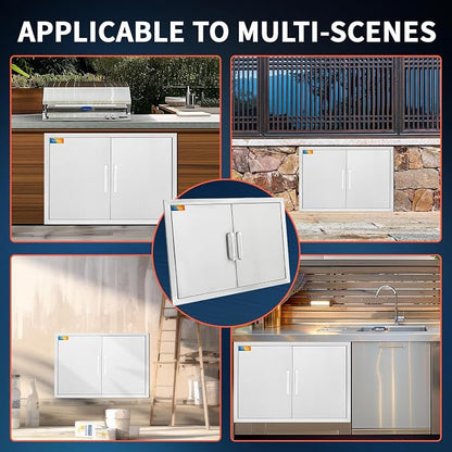 Treshin Outdoor Kitchen Door 30" W x 21" H, Double BBQ Access Doors | Stainless Steel Door with Magnetic Closure & Hooks, Flush Mount for Grill Island, Outdoor Kitchen, BBQ Station