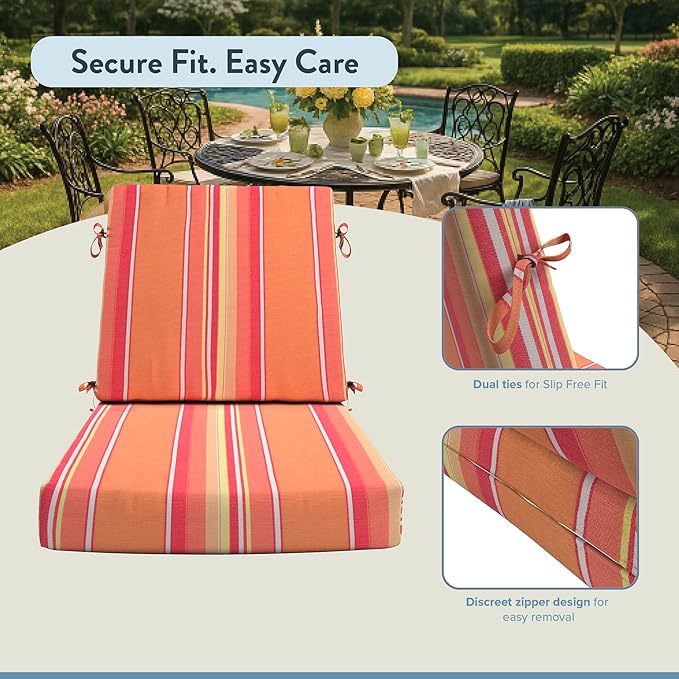 California Umbrella Outdoor Dining Chair, Patio Seat Cushion, 20 x 40 Inch, Premium Outdoor Memory Foam, Fade Resistant Sunbrella Fabric, Fabric Ties,Dolce Mango
