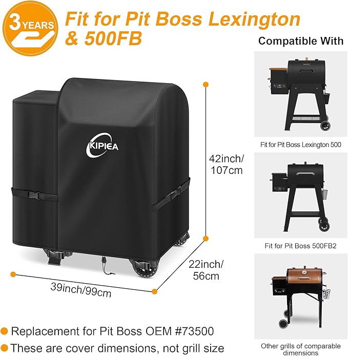 Kipiea 600D Heavy Duty Pellet Grill Cover for Pit Boss Lexington & 500FB, Waterproof Wood Pellet Smoker Cover with Windproof Buckles, UV Resistant, No Tear, No Fading