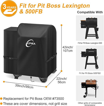 Kipiea 600D Heavy Duty Pellet Grill Cover for Pit Boss Lexington & 500FB, Waterproof Wood Pellet Smoker Cover with Windproof Buckles, UV Resistant, No Tear, No Fading