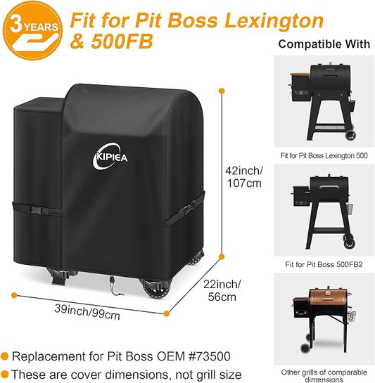 Kipiea 600D Heavy Duty Pellet Grill Cover for Pit Boss Lexington & 500FB, Waterproof Wood Pellet Smoker Cover with Windproof Buckles, UV Resistant, No Tear, No Fading