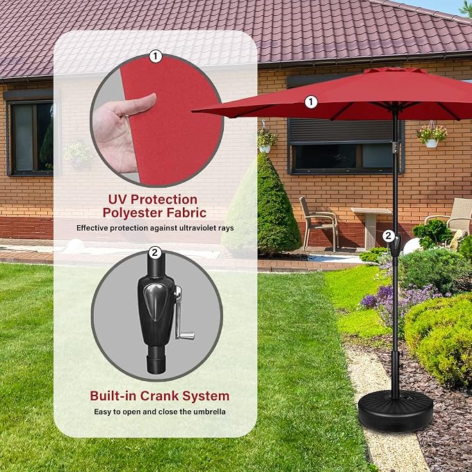 YSSOA 9' Patio Outdoor Table Market Yard Umbrella with 8 Sturdy Ribs, 9ft-2 Pack, Red-2 Pack