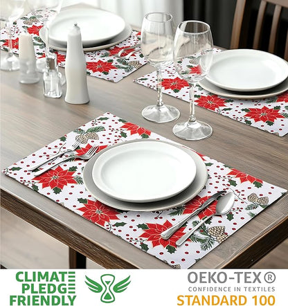 Urban Villa ChristmasPlacemats Pine Cone Print 100% Cotton Fused Placemats 14''x 20'' Over Sized Set of 6 Every Day Use Heavier QualityPlacemats