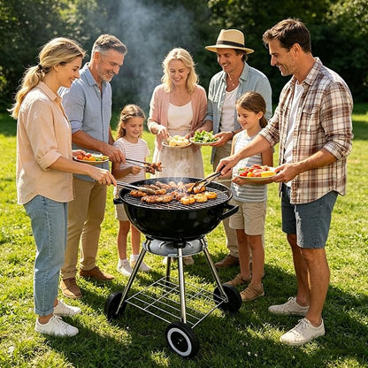20 inch Kettle Charcoal BBQ Grill with Wheels,Portable Charcoal Grill with Porcelain-Enameled Lid,Barbecue Grill for Outdoor Cooking Barbecue Camping Picnics Tailgating