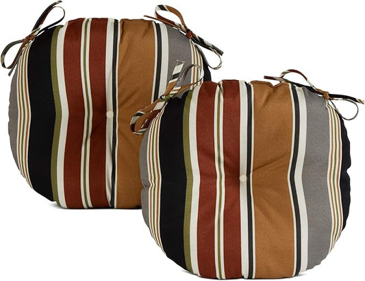 Greendale Home Fashions Espresso Stripe Outdoor 15-inch Bistro Seat Cushion, Set of 2