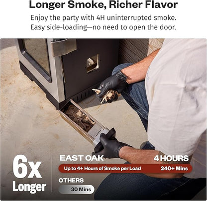 EAST OAK 30" Electric Smoker for Outdoors | Built-in Meat Probe Up to 6× Longer Smokes on a Single Load | Side Chip Loader for Smoking | Bigger Batches with 725 sq in Cooking Area, Mist Silver