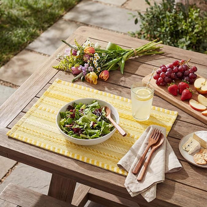 Artoid Mode Yellow Farmhouse Woven Braided Stripe Placemats Set of 4,12x18 Inch Seasonal Holiday Table Mats Party Kitchen Dining Decoration