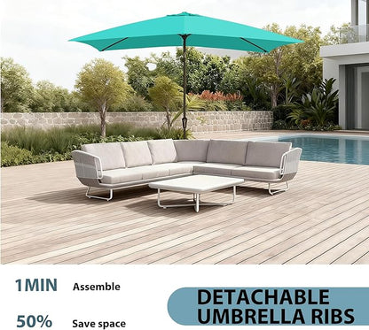 6.5x10FT Rectangular Patio Umbrella with Push Button Tilt & Crank Lift for Garden,UV Protection Outdoor Umbrella for Deck,Pool and Yard,Turquoise