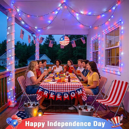 4 Pack Red White and Blue Lights, 50 LEDs 16.5ft 4th of July Lights Battery Operated, Green Wire Battery Powered Twinkle Lights for Tree Wreath Christmas Independence Day Decorations