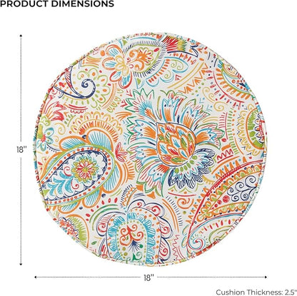Set of 2 Outdoor 18 inch Round Patio Dining Chair Pads – Comfortable Fiber-Filled Seat Cushions with Ties, Reversible Polyester Fabric - Jamboree Paisley