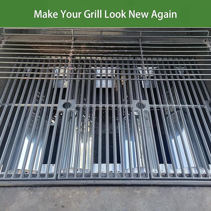 Criditpid Grill Replacement Parts for Brinkmann 810-2410-S 810-2411-S, Cast Iron Cooking Grate, Stainless Steel Burner Tubes, Heat Plate Shields & Crossover Tubes for Brinkmann 4 Burner Gas Grill.