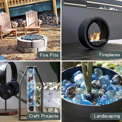 onlyfire 10-Pounds Fire Glass Diamonds for Propane Fire Pit, 1 Inch Blended Firepit Glass Rocks Stones for Gas Fireplace and Fire Pit Table, Caribbean Blue, Crystal Ice and Amber