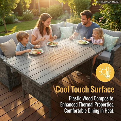 Wisteria Lane 7 Piece Patio Furniture Set, Patio Sectional for All Weather | High Curved Back Outdoor Furniture Dining Set, Wicker Patio Sofa, Patio Conversation Sets with Ottoman for Porch, Ash Grey