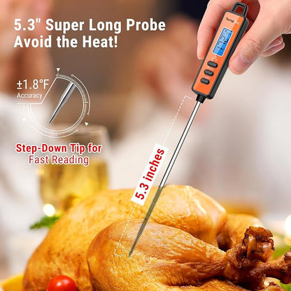 TempPro TempSwif 1 Sec Digital Meat Thermometer for Cooking Food | Meat Thermometer Digital Backlitght LCD Display, 5.3-inche Super Long Probe, Bread Baking Sourdough Liquids Candy Making Gift