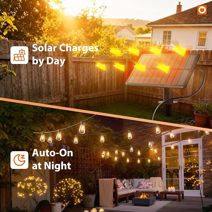 addlon 72FT Solar String Lights Waterproof with Remote & USB, Patio Lights Solar Powered with LED Shatterproof Bulbs Dimmable for Backyard