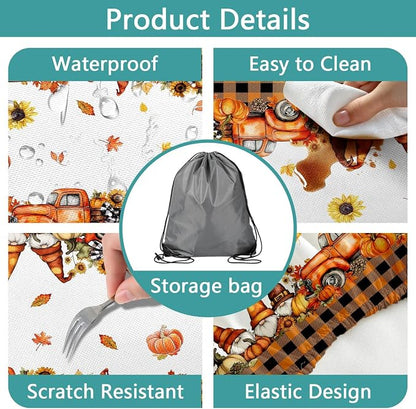 Fall Picnic Table Cover with Bench Covers, Camping Essentials, Thanksgiving Buffalo Plaid Floral Waterproof Windproof, Fitted Tablecloth Cover with Elastic Edge, Indoor & Outdoor, 3 PCS, 30x60 Inch