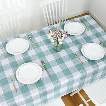 Romanstile Rectangle Plastic Tablecloth, 100% Waterproof Oil-Proof Checkered PVC Table Cloth, Heavy Duty Vinyl Table Cover for Dining, Camping, Picnic, Outdoor - 54 x 120 Inch, Sage Green Checkered