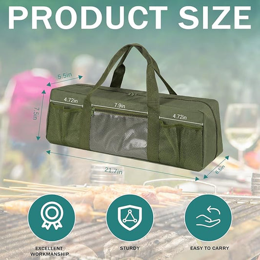 Grill Tool Storage Bag, Large Grill Utensil Storage Caddy with Pockets, Portable Grill Accessory Storage Bag for Outdoor Camping & BBQ (Green)