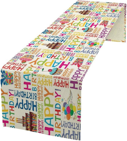 Happy Birthday Table Runners, Farmhouse Style Decor Table Runner Dresser Scarves for Small/Round/Square/Wedding/Coffee/Dining Table Party Home Decor 13x108in