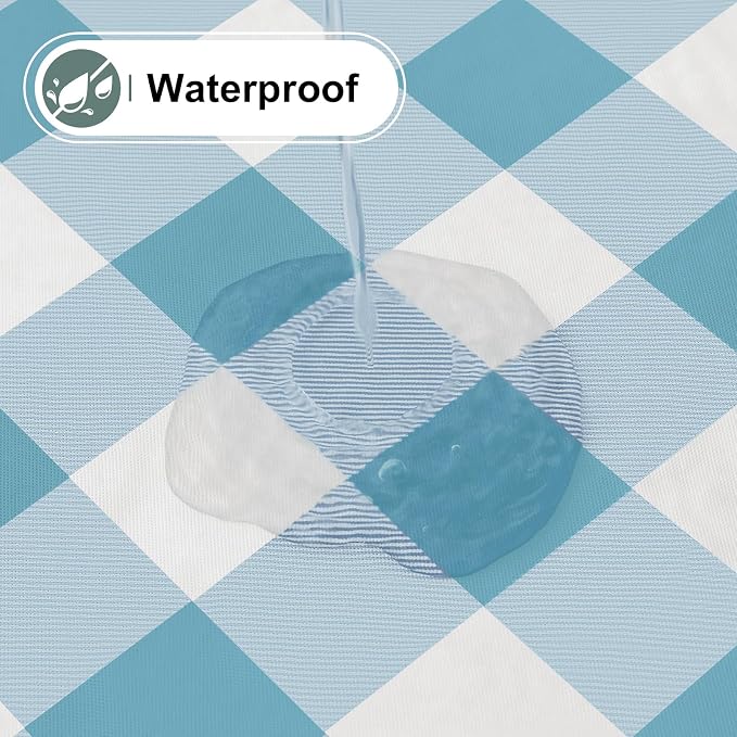 Buffalo Rectangle Picnic Tablecloth, 8 Foot Elastic Fitted Vinyl Table Cloth with Flannel Backing, Waterproof Plaid Table Covers for Dining, Camping, Outdoor (Aqua and White, 30" x 96")