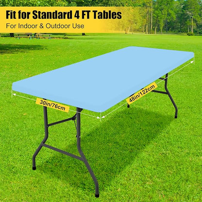 Smiry Rectangle Tablecloth, Elastic Fitted Flannel Backed Vinyl Tablecloths for 4ft Folding Tables, Waterproof Wipeable Table Covers for Indoor, Outdoor, Picnic and Camping (Baby Bule, 30"x48")