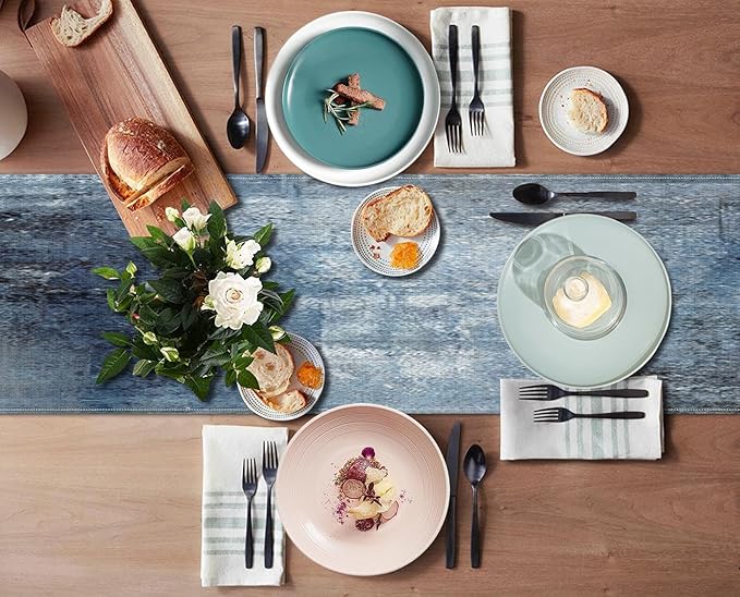Emvency Farmhouse Style Table Runner, Abstract Art Painting Denim Blue Dining Decor for Kitchen Coffee Table Family Dinners Holiday Parties Wedding Events Decor(13x108 inch)