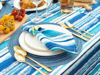 YiHomer Indoor Outdoor Tabletop for Spring Summer Decorations, Picnics and Dinner Parties - Stain and Water Resistant, Crayon Art (Ocean), Tablecloth, 60 x 84 Rectangle
