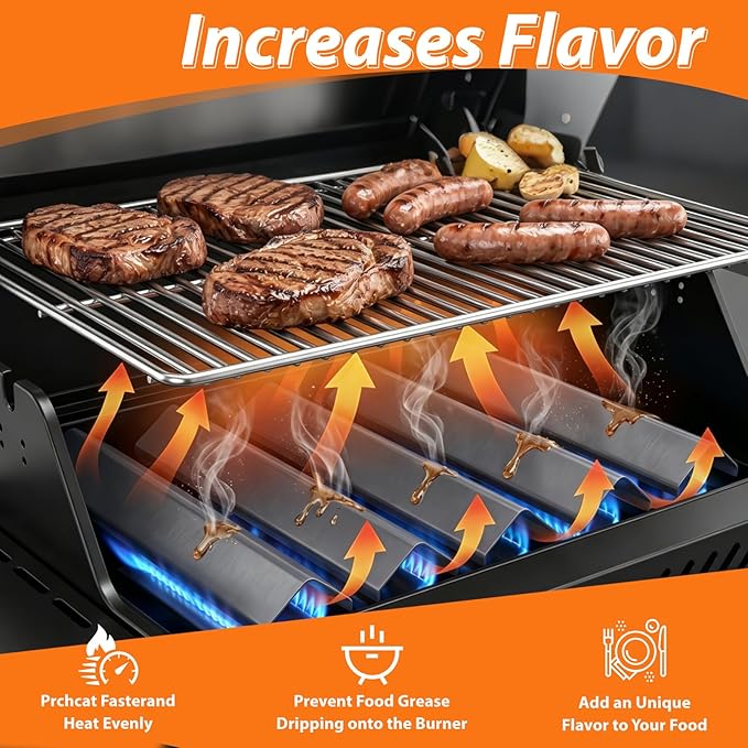 Universal Adjustable Grill Burner Covers Heat Shields Heat Plates Replacement Flame Covers Heat Tents Porcelain Steel Grill Replacement Parts Extends from 11.75" Up to 21" L (Pack of 4)