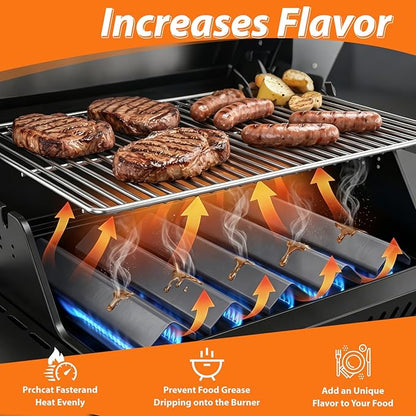 Universal Adjustable Grill Burner Covers Heat Shields Heat Plates Replacement Flame Covers Heat Tents Porcelain Steel Grill Replacement Parts Extends from 13.5" Up to 25" L (Pack of 4)