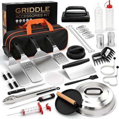 139 PCS Griddle Accessories Kit for Blackstone and Camp Chef, Flat Top Grill Tools Set with Enlarged Spatulas, Professional Burger Press Set with Patty Maker and Carry Bag for Outdoor BBQ
