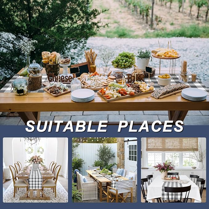 Hiasan Buffalo Plaid Table Runner, Classic Farmhouse Tabletop Collection, Waterproof Table Runner for Kitchen Dining, Banquet, Restaurant, Outdoor Use, 14W x 72L, Grey and White, 1 Piece