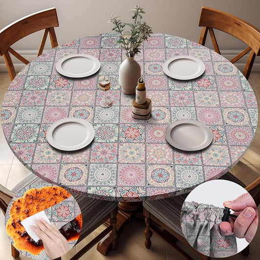 opstellen Fitted Round Tablecloth for 36-44" Tables Spring Summer Fall Rustic Stain Resistant Mantel para Mesa Redonda Kitchen Living Room Needs Campers Picnic Inside Outdoors Supplies