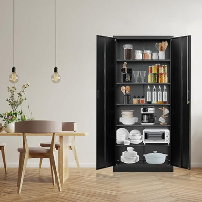 Wanfu Metal Storage Cabinet, 71”H Metal Garage Cabinet with 5 Adjustable Shelves, Locking Storage Cabinets for Garage, Home, Office, Pantry(Black)