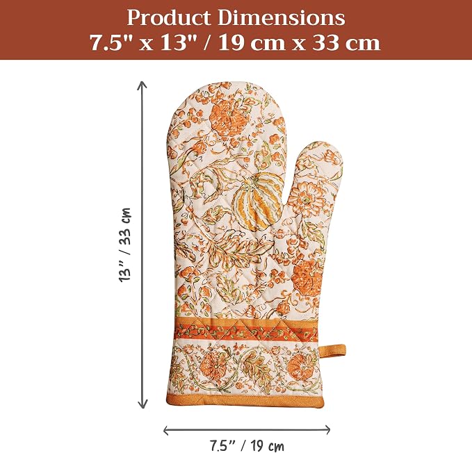 Maison d'Hermine Oven Gloves 100% Cotton Oven Mitt (7" x 13", Pack of 1) | With Loop Heat Resistant BBQ Cooking Gloves Baking Kitchen Handling Hot Pans Thanksgiving Christmas - Pumpkin Spice