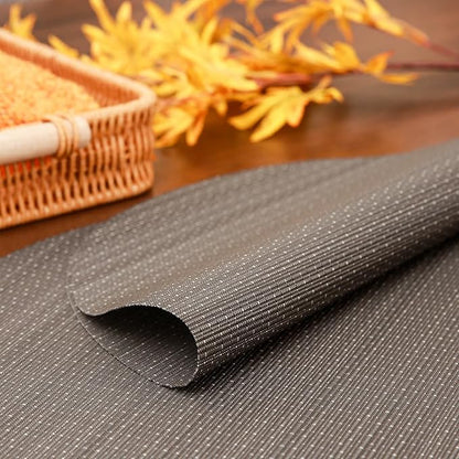 15 Inch Round Placemats Set of 4, Washable Vinyl Woven Place Mats | Heat Resistant Non-Slip Braided Table Mats for Dining Table Kitchen Indoor & Outdoor Use (Dark Gray, Set of 4)