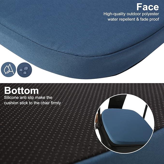 GUEGLSA Outdoor Waterproof Seat Cushions 14x14 inch, Non Slip Metal Chair Pad with Ties, U Shaped Metal Chair Cushion for Kitchen Dining Patio Chair, Set of 2, Blue