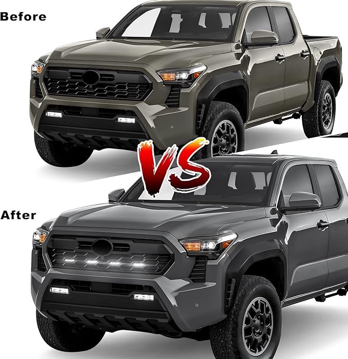 LED Grill Lights - 4PCS Front Grill Lights for Toyota Tacoma TRD Sport TRD Off-Road TRD Pre Runner 2024 2025 2026 with Fuse Adapter & Harness (White Light with Black Shell)