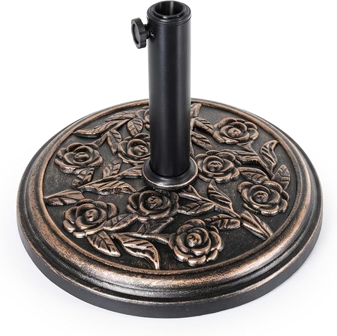 19.8 Lbs Round Umbrella Stand, Heavy Duty Weighted Base for Outdoor Market Parasols, Stable Holder for Patio Deck Lawn Garden Poolside, Bronze