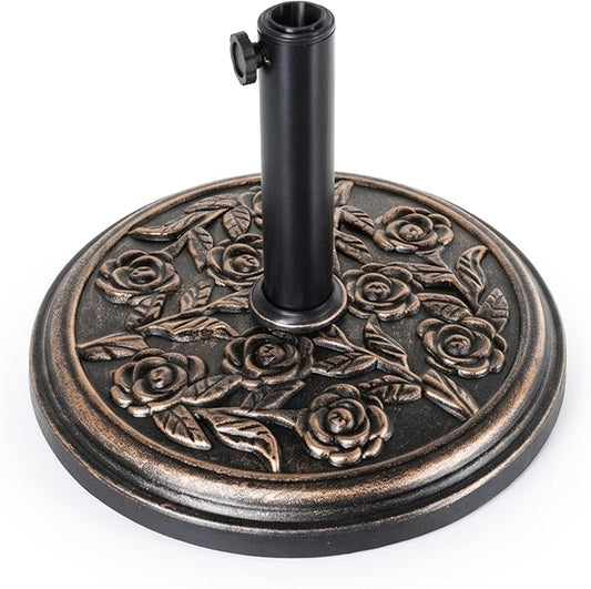 19.8 Lbs Round Umbrella Stand, Heavy Duty Weighted Base for Outdoor Market Parasols, Stable Holder for Patio Deck Lawn Garden Poolside, Bronze
