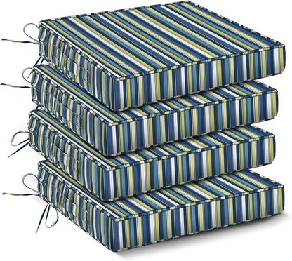 IPYNBAP Outdoor Chair Cushions Set of 4 -Waterproof Outdoor Seat Cushions for Patio Furniture, Patio Chair Cushion with Handle and Ties, Out Door Chair Pads,18.5x16x3-Square, Blue Stripe