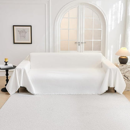 MYSKY HOME Couch Covers Couch Cover for Dogs Washable, Couch Covers for Sectional Sofa, Sofa Covers for 3 Cushion Couch Sofa Cover for Living Room Furniture Protector for Pets, Kids, 91"x134", White