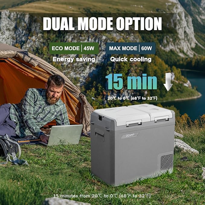 GES55 Portable Freezer,Dual Zone 12 Volt Car Refrigerator,43QT(41L) 12v cooler Fast Cooling Fridge, with 12/24V DC 100-240V AC for Camping, Outdoor, Travel, RV, Truck